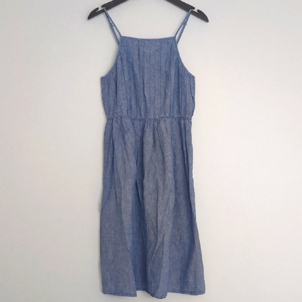 Cremieux Blue Mini Gingham Cotton Sleeveless Midi Dress size 6